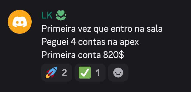 4 contas na Apex, primeira conta 820 dólares